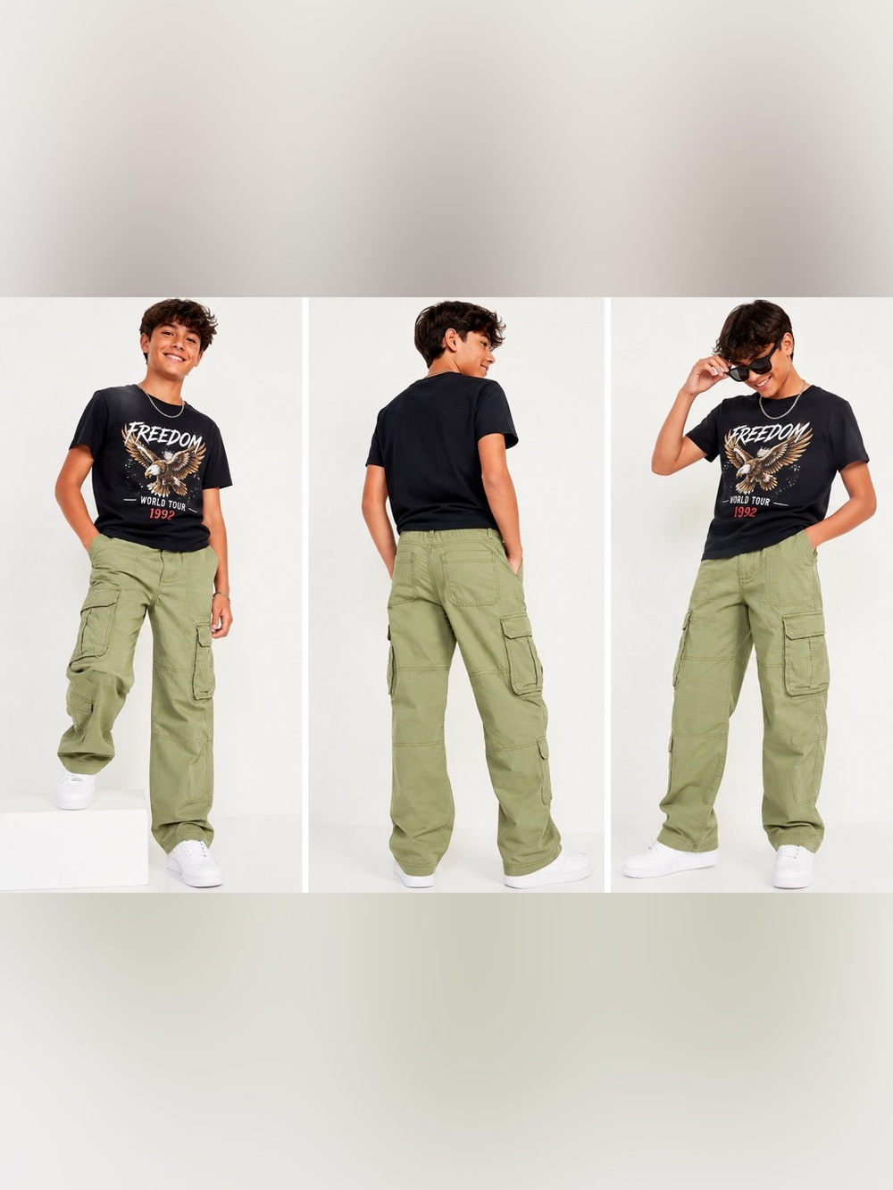 NWT Old Navy Boys Baggy Cargo Pants Size 16 Olive Green 100% Cotton Utility